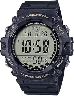 Illuminator Extra Long Strap 10-Year Battery 100 M Water Resistant 5-Alarm w/Countdown Timer Men's Digital Watch, Black, AE-1500WHX-1AVCF, Black, Sport