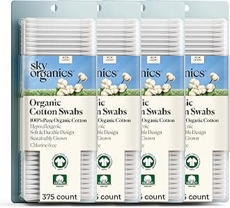 Sky Organics Organic Cotton Swabs (1500 ct.) Natural Cotton Buds, Cruelty-Free, Biodegradable, Hypoallergenic, Chlorine-Free (4 Pack x375 CT)