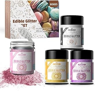 Edible Glitter, 4 Colors Cocktail Drink Glitter 100% Edible Glitter for Drinks, Cake Decorating, Strawberries, Food Grade Shimmering, Pink, Blue Rose, Gold Luster Dust Edible (3g per Bottle)