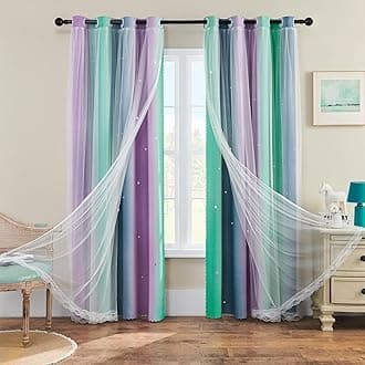 XiDi Grey Kids Curtains for Bedroom, Nursery Bedroom Blackout Curtain, Childs Room Decor Purple Green Curtains, Girls Curtains 72 inchs Long 52 inches Wide 1 Panel