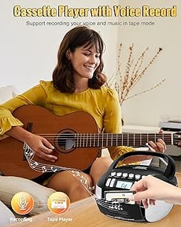 Sunoony CD Cassette Boombox Combo with AM FM Radio, LCD Display, Tape Recording, AC/Battery Powered, 3.5mm Headphone Jack, CD-R/CD-RW Compatible for Home,Senior,Kids