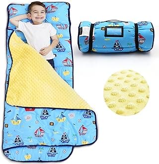 ACRABROS Toddler Nap Mat with Pillow and Blanket-53 x 21 x1.5 Inches,Extra Large,Rolled Napping Mats for Toddlers Boys Girls,Kids Sleeping Bag for Daycare, Preschool,Travel,Camping, Pirate Ship