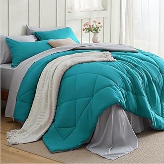 Bedsure Queen Comforter Set - 7 Pieces Reversible Teal Bedding, Queen Size Bed Set for All Seasons, Bed in a Bag with Down Alternative Comforter, Sheets, Pillowcases & Shams