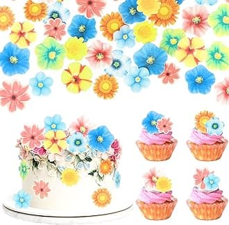 80 PCS Edible Flowers Cake Decorations Edible Daisy Cupcake Toppers Sunflower Cupcake Decoration Flower Birthday Party Decor for Baby Shower Wedding Birthday Party Cake Food Decorations Supplies