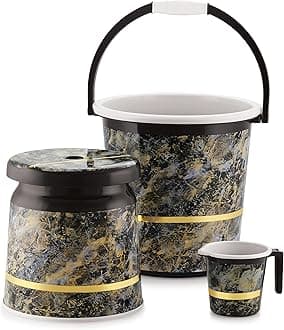 Liza-3 pcs Bathroom Accessories Set Plastic Bath Set Bathroom Bucket 20Ltr, Mug and Stool 3 Piece Combo Set for Home Bathroom Set (Orry 3 Granite R0450)