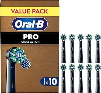 Oral-B Pro CrossAction Original Electric Toothbrush Heads, Black, Pack of 10, Mailbox-Friendly Replacement Heads for Home and Travel, Angled Bristles for Deep Cleaning