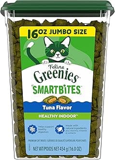 Greenies FELINE SMARTBITES Hairball Control Crunchy and Soft Natural Cat Treats, Tuna Flavor, 16 oz. Tub