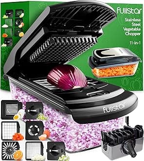 Fullstar Mandoline Slicer for Kitchen - Vegetable Chopper, Onion Potato Food Veggie Fruit Slicer and Cutter with Container, Kitchen Gadgets & Accessories, Home Essentials (11-in-1, Black/SS)
