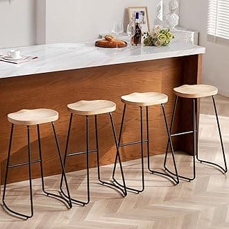 HeuGah Bar Stools Set of 4, Saddle Seat Bar Stools with Metal Legs, Rustic Backless Counter Height Stools, Industrial Counter Stools (Burlywood, 4 PCS 30Inch Bar Stools)