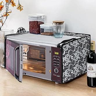 Glassiano Geometric Grey Printed Microwave Oven Cover for LG 28 Litre Convection Microwave Oven MC2886BRUM, Black