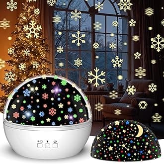 Christmas Projector Night Light Indoor, Snowflake NightLight for Room Decor, Kids Star Projector Night Light with Starry&Snowfall Theme,Xmas Birthday Gift Toy for Baby Toddler