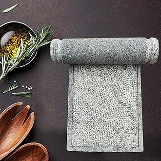 EZAHK Stoneware Stone Ammikallu Mortar and Pestle Set, Sil Batta, Ammi Pooja, Hand Grinding, Natural & Traditional Hand Grinder (10 X 6 Inches) Grey