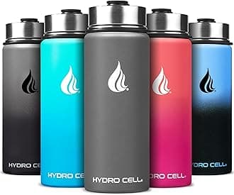 Hydro Cell Stainless Steel Water Bottle w/ Straw & Wide Mouth Lids (40oz 32oz 24oz 18oz) - Keeps Liquids Hot or Cold with Double Wall Vacuum Insulated Sweat Proof Sport Design (Graphite 18 oz)