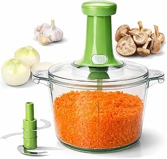 Brieftons Express Manual Food Chopper: Large 8.5-Cup, Hand Chopper Vegetable Cutter to Chop Veggies, Fruits, Herbs, Garlic Onion Chopper for Salsa, Salad, Pesto, Guacamole, Coleslaw, Indian Cooking