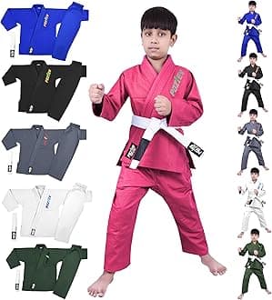 POZTEV Kids Brazilian Jiu Jitsu Gi For Kids BJJ Gi Youth Grappling Kimonos Preshrunk Lightweight Martial Arts Uniform