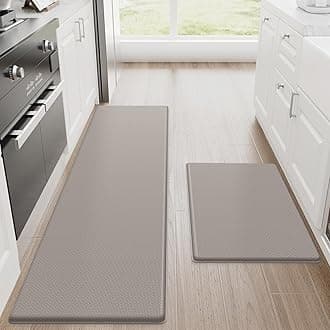 StepRite Kitchen Mats, 2PCS Kitchen Rugs, Cushioned Anti Fatigue Kitchen Mats for Floor, Non-Slip Standing Desk Mat, Waterproof Kitchen Rug Set for Kitchen, Floor, Office, 17.3"x30"+17.3"x59", Khaki