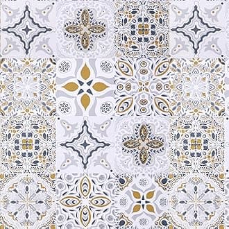 Timeet Self Adhesive Wallpaper Glossy Tile Furniture Stickers 44x1000cm Thicken Waterproof Kitchen Wallpaper Sticky Back Plastic Paper Bohemian PCV Film Roll for Kitchen Backsplash Countertop Shelf