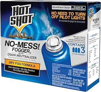Hot Shot No-Mess! Fogger With Odor Neutralizer 3 Count-1.2 Ounce Cans, Kills Hidden Bugs, No Need To Turn Off Pilot Lights