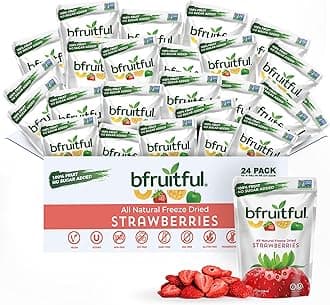 bfruitful Freeze Dried Strawberries, Freeze-Dried Strawberry Snacks with No Sugar Added, Vegan, Non GMO, Kosher, Fruit Bites for Kids and Adults, 0.56 oz Single-Serve Packs, 24 Count