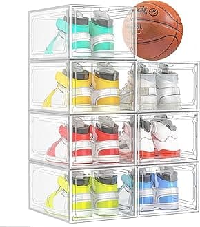 Kuject X-Large Shoe Storage Boxes Organizers for Closet, Fit Size 11,Clear Plastic Stackable Sneaker Containers for Entryway, Space Saving Shoe Rack Holder (Clear, 6 Packs)