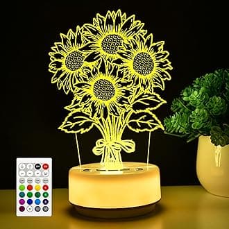 Sunflower Flower Gifts Night Light for Kids-Flower Decor Lamp for Bedroom Living Room, 14 Color with Remote / Buttons + Timer + Dim Function, Birthday Holiday Gift for Her Mom Wife Girlfriend Teacher