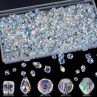 600 Pcs Crystal Glass Beads for Jewelry Making, Crystal Beads with Box, Assorted Bicone, Rondelle, Cube, Teardrop & Spacer Beads for DIY Crafts Bracelets, Necklaces, Earrings, 4/6/8mm, AB Color