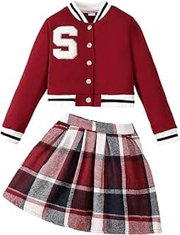 Girls 2 Piece Outfits Skirt Set Button up Jacket Sweatshirt and Pleated Mini Skirts Fall Winter Clothes Size 7-14Y