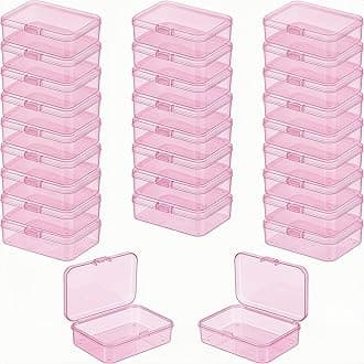 LJY 28 PCS Rectangle Empty Mini Clear Plastic Organizer Storage Box Container with Hinged Lid (3.3 x 2.2 x 1 inch, Pink)