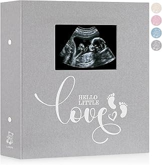 Lanpn Baby Photo Album 4x6 600 Pockets, Linen Cover Ultrasound Album, Sonogram Picture Album, Newborn Bebe Memory Book Photobook with Front Window, Gift for Boy Girl Baby Shower Birthday Grey