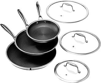 Hybrid Nonstick 6-Piece Frying Pan Set, 20, 25 and 30 cm Frying Pans with Tempered Glass Lids, Stay-Cool Handles, Dishwasher and Oven Safe, Induction Ready, Compatible with All Cooktops