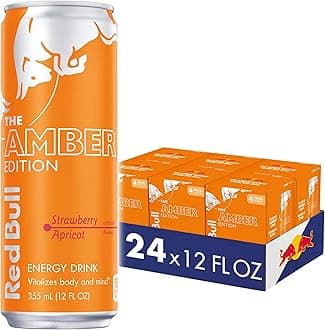 Amber Edition Energy Drink, Strawberry Apricot, with 114mg Caffeine plus Taurine & B Vitamins, 12 Fl Oz, 6 Packs of 4 Cans (Pack of 24)