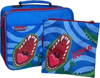 Dinosaur Set - Insulated Kids Lunch Bag + Reusable Sandwich Bag Set - Fits Bento Boxes - Water Resistant, Lightweight, Easy to Clean - Dino Print - School Lunchbox for Boys & Girls