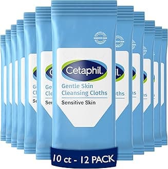 Face And Body Wipes, Gentle Skin Cleansing Cloths, For Dry, Sensitive Skin, Flip Top Closure, Great For The Gym, Travel, In The Car, Hypoallergenic, Fragrance Free, 10 Count (Pack of 12)