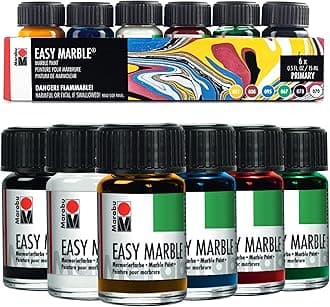 Marabu Easy Marble Paint Set - Primary Colors Starter Set - Marbling Paint Kit for Kids and Adults - Hydro Dipping Paint for Tumblers, Ceramic, Paper, Glass, Plastic - 6 x 15ml Bottles