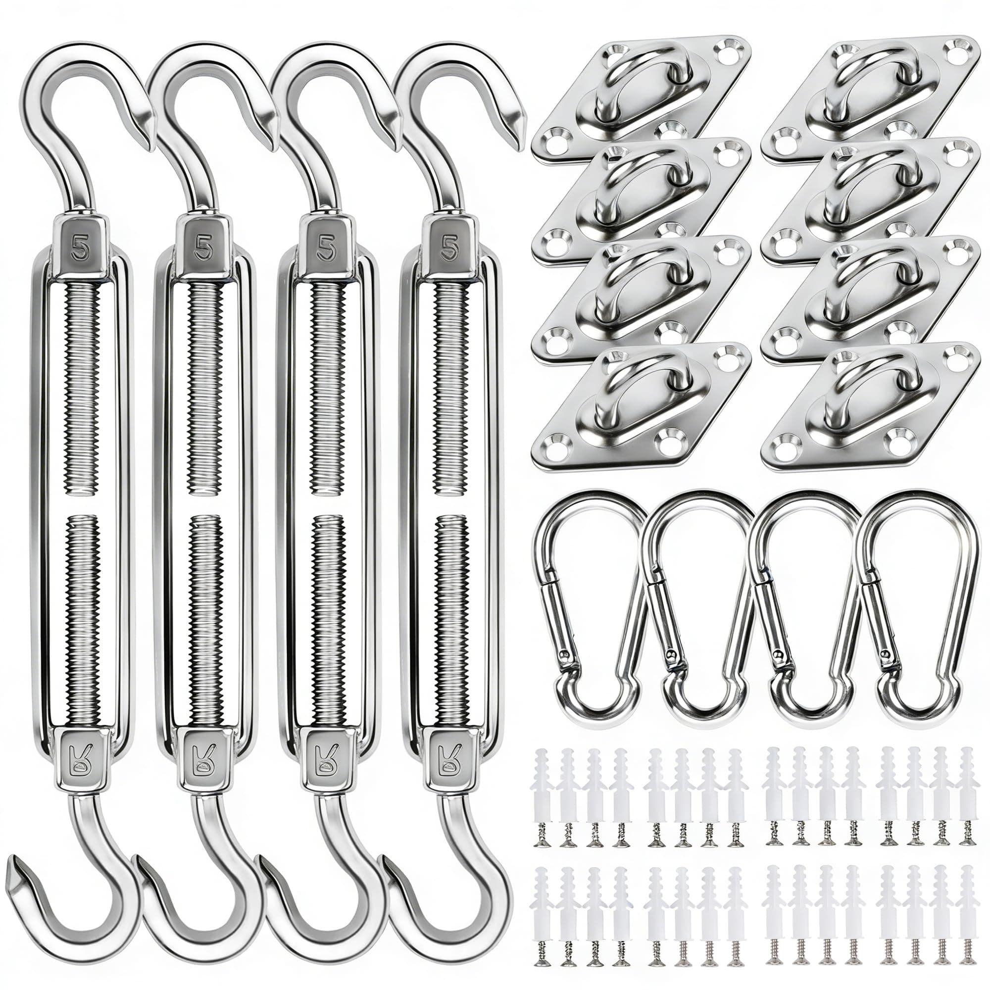 yofit Shade Sail Hardware Kit 5 inch for Triangle Rectangle Sun Shade Sail Installation, 304 Grade Stainless for Garden Outdoors, 80 Pcs