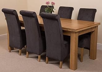 Richmond 200cm - 280cm Large Oak Extending Dining Table and 6 Chairs Dining Set with Montana Black Fabric Chairs