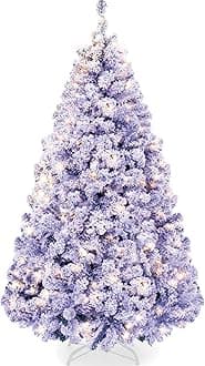 Best Choice Products Pre-Lit Lavender Christmas Tree, 4.5ft Artificial Flocked Full Fir Tree, Holiday Decoration w/ 200 Lights, 400 Branch Tips