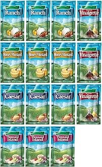 Salad Dressing | 15 Packets | 1.5oz each (Combo - Ranch, Honey Mustard, Balsamic Vinaigrette, Caesar, Thousand Island)