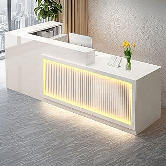 L Shaped Reception Desk, Solid Wood Front Desk with Counter & Lockable Drawers, Retail Checkout Customer Service Counter for Home Office Lobby Store,(E,63in-Right)