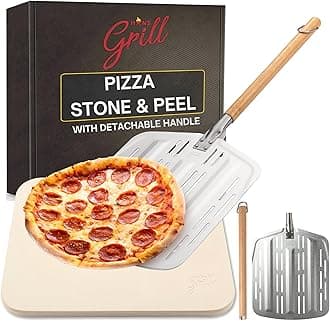 Pizza Stone PRO XL Baking Stone For Pizzas use in Oven, Grill or BBQ FREE Long Handled Anodised Aluminium Pizza Peel | Rectangular Stone 15 x 12" Inches | For Pies, Pastry, Bread, Calzone