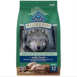 Blue Buffalo Wilderness Natural High-Protein Dry Food for Adult Dogs, with Wholesome Grains, Duck, 24-lb Bag.