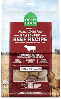 Open Farm, Freeze Dried Raw Dog Food, Patties with 95% Meat, Organs & Bone, Complete Meal or Freeze Dried Dog Food Mixer, Grass-Fed Beef Recipe, 10.5oz Bag
