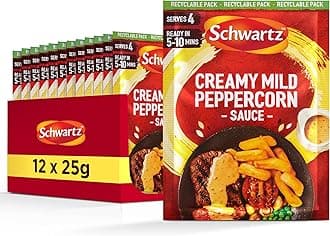 Schwartz Creamy Mild Peppercorn Sauce Mix 25 G | Serves 4 | Pack of 12 | Smooth and Tasty Sauce | Rich & Creamy Taste| Easy and Quick | Suitable for Vegetarians