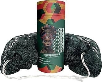 AFRIKI African Net Sponge – Exfoliating Body Scrubber, Black Owned & Rooted in Africa, All Skin Types | 45 in Long (Forest Green)