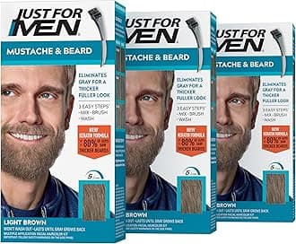 Just For Men Mustache & Beard, Beard Coloring for Gray Hair with Brush Included - Color: Light Brown, M-25 1 Count (Pack of 3)