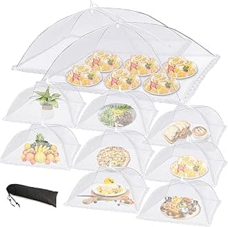 10Pack Mesh Food Covers for Outside Outdoors Pop-Up Umbrella Screen Food Tent Bulk, 2 Extra Large (40"x24") & 8 Large (17"x17") Collapsible Reusable Picnic Table Fruit Nets for Camping, BBQs