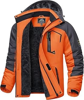 Men's Waterproof Fleece Jackets Winter Warm Ski Raincoats Outdoor Thermal Coats with Detachable Hood