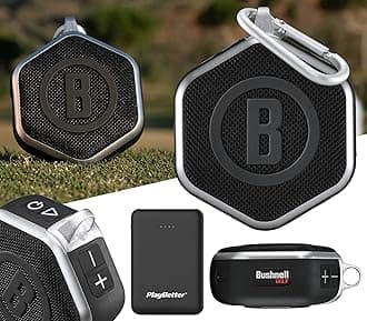 PlayBetter 2023 Bushnell Wingman Mini (Silver/Black) - Magnetic Golf Speaker Bundle with Portable Charger | Bluetooth Music Speaker & Audible Distances for Golf Cart | 36,000+ Courses