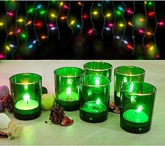 - Pure Source India Set of 6 Glass Votive Tealight Candle Holders - Living Room Side Table Home Decoration (Glass, Pack of 6, Green)