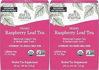Earth Mama Organic Red Raspberry Leaf Tea | Labor Prep & Menstrual Support Herbal Tea, Pregnancy & Postpartum Care Recovery | 32 Teabags | Caffeine Free & Non-GMO